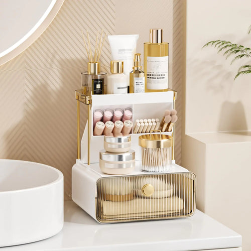 GPREESUS 2-Tier Makeup Organizers CountertopVersatile Bathroom Counter OrganizerCosmetic Make Up Organizers for VanityCute Skincare Organizer (Amber)